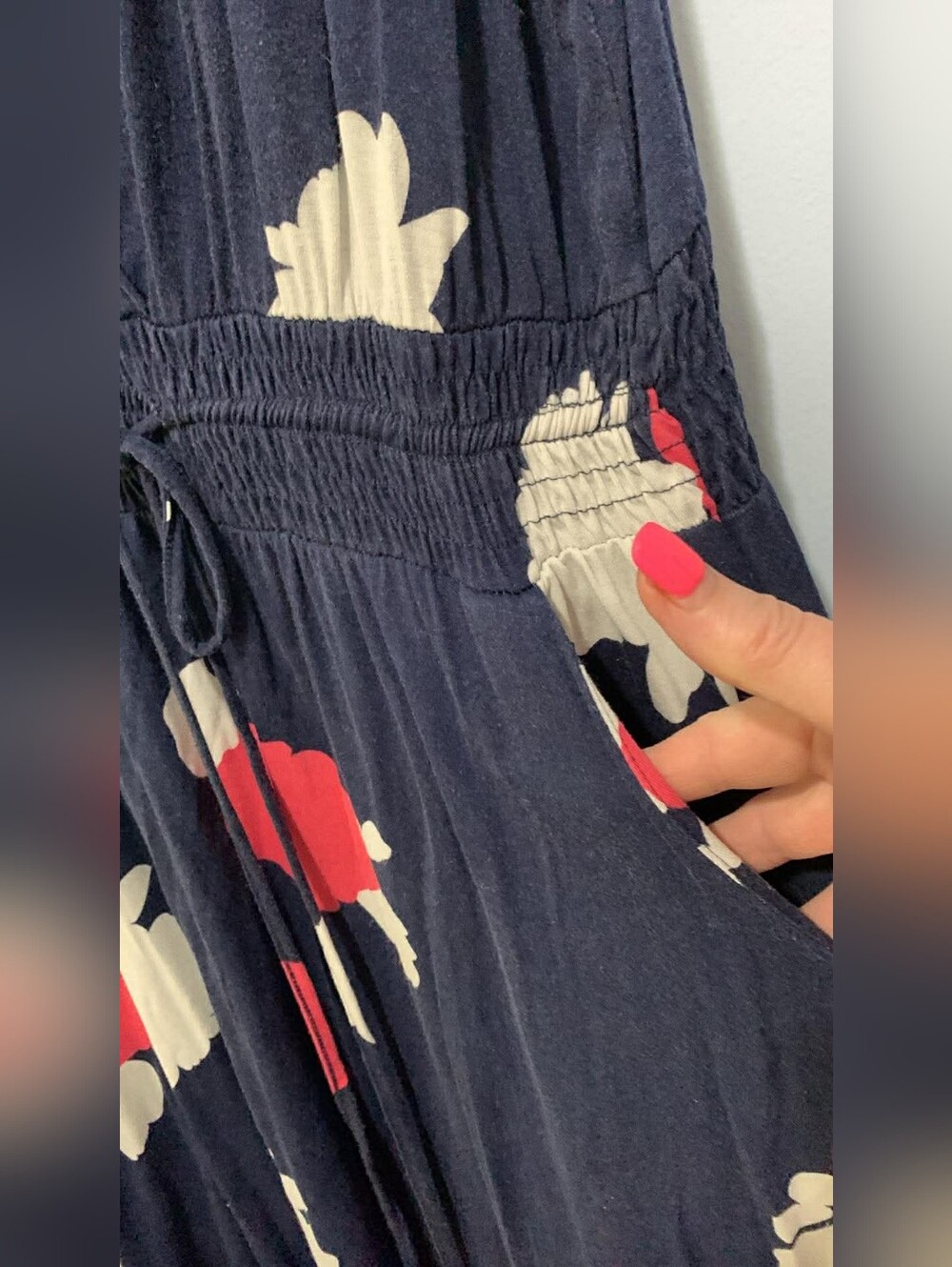 Denver Hayes Navy Sleeveless Wrap Dress with Red & Cream Floral - Picture 5 of 6